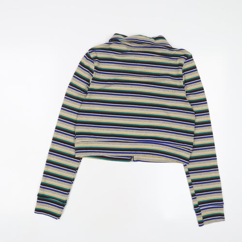 EMORY PARK Womens Multicoloured Striped Viscose Cropped T-Shirt Size M Collared