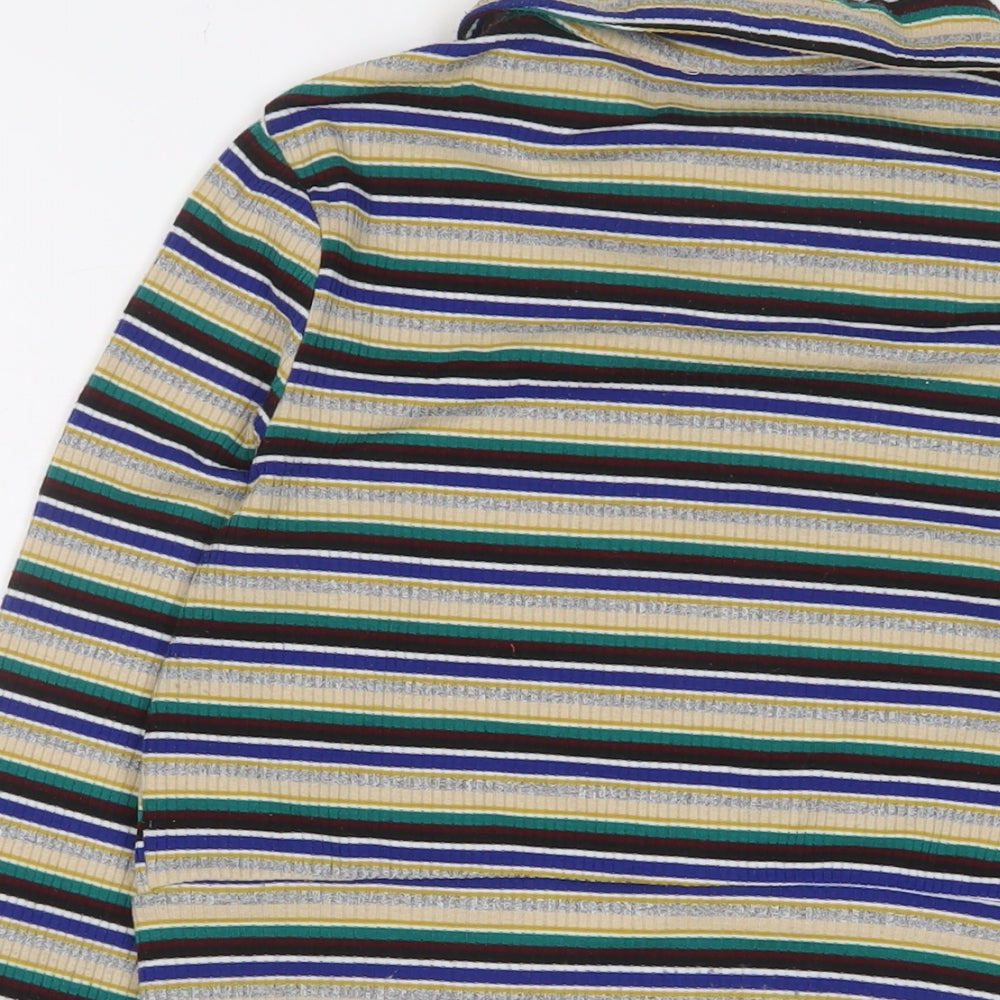 EMORY PARK Womens Multicoloured Striped Viscose Cropped T-Shirt Size M Collared