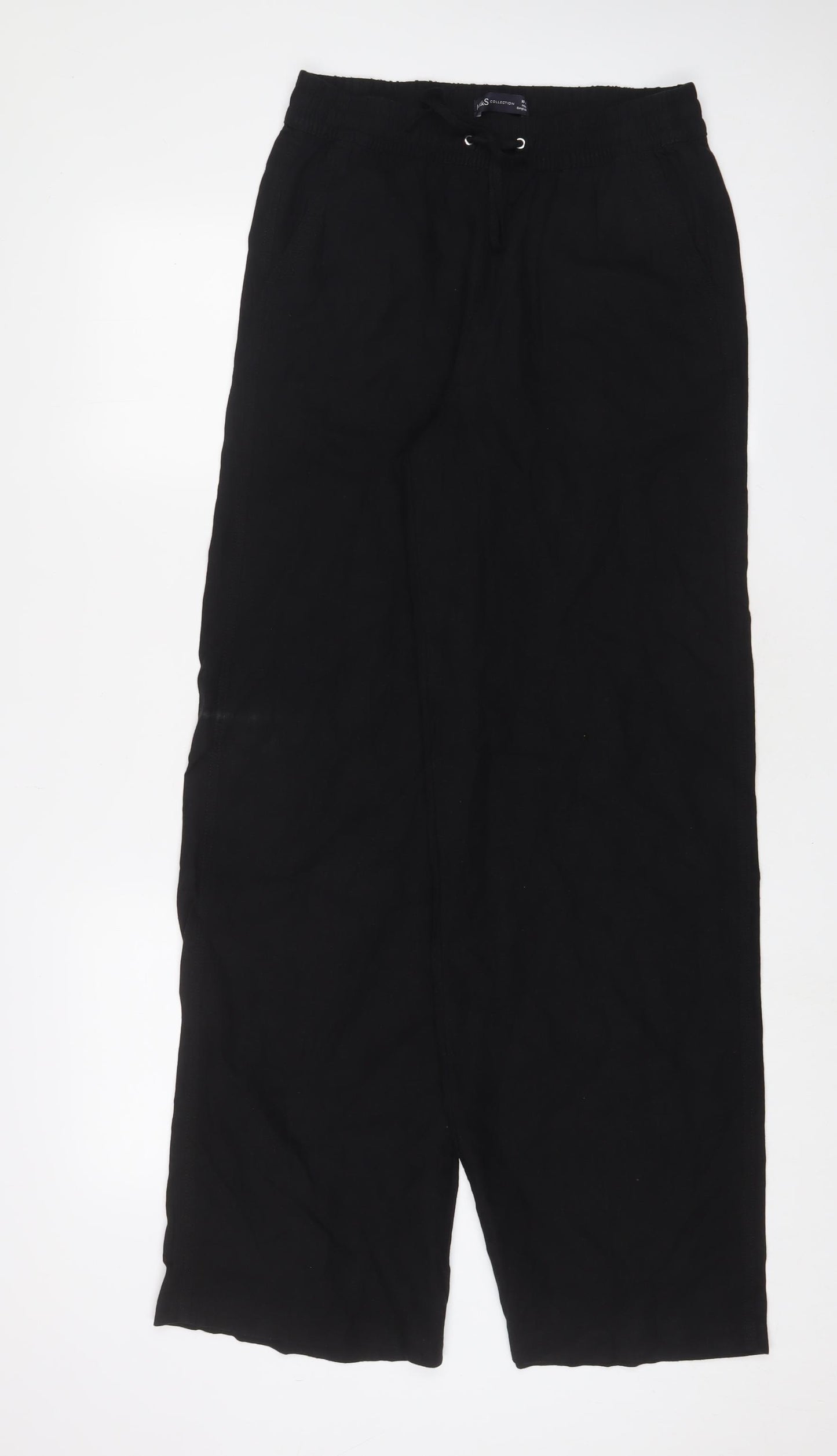 Marks and Spencer Womens Black Linen Trousers Size 10 L33 in Regular Drawstring