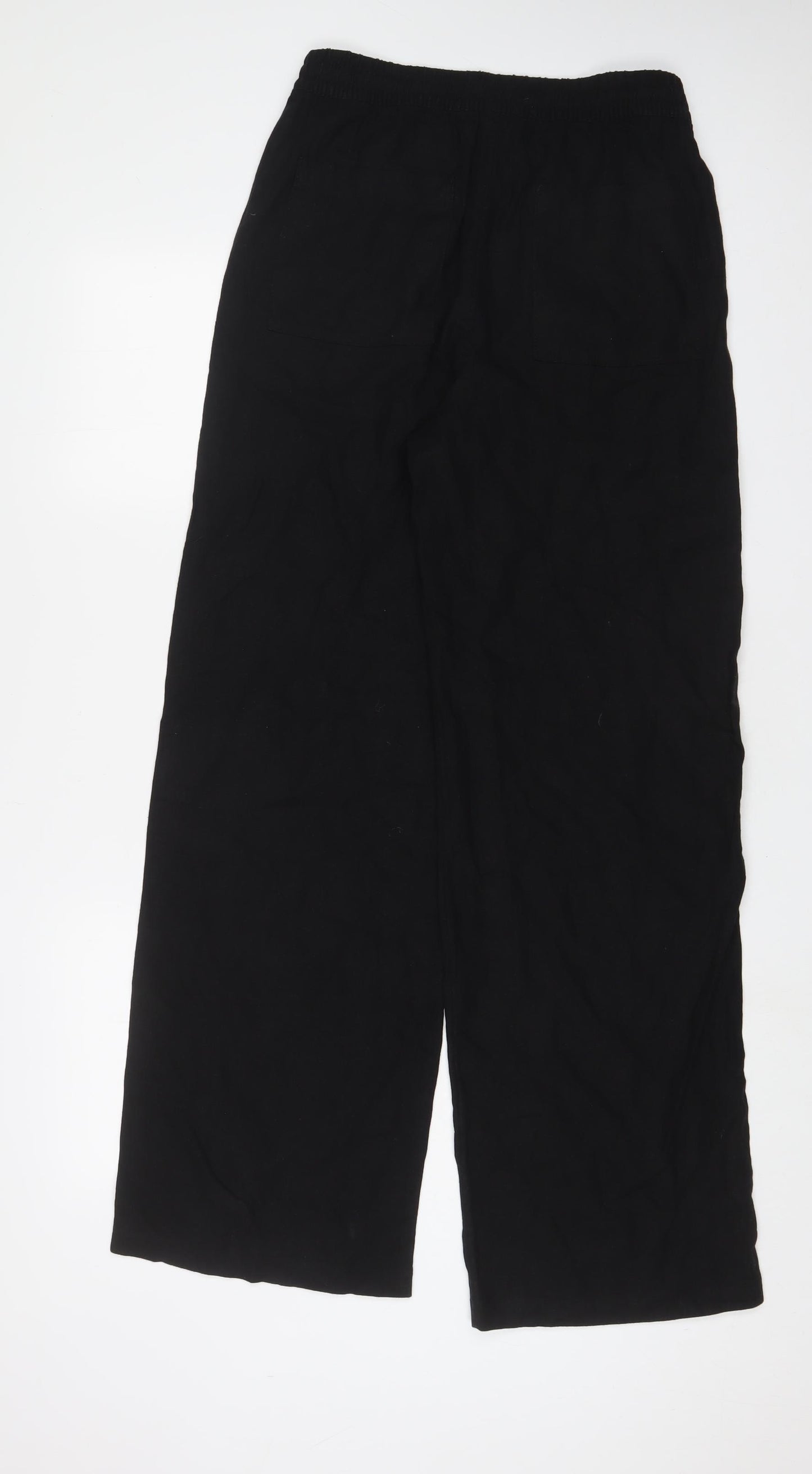 Marks and Spencer Womens Black Linen Trousers Size 10 L33 in Regular Drawstring