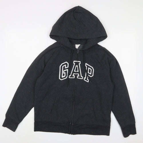 Gap Mens Grey Cotton Full Zip Hoodie Size L - Logo, Embroidered