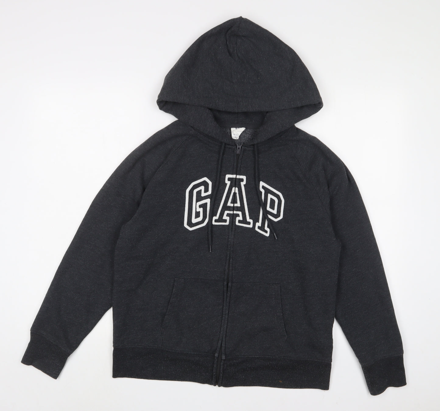 Gap Mens Grey Cotton Full Zip Hoodie Size L - Logo, Embroidered