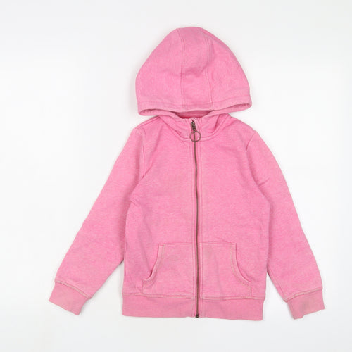 Marks and Spencer Girls Pink Cotton Full Zip Hoodie Size 7-8 Years Zip