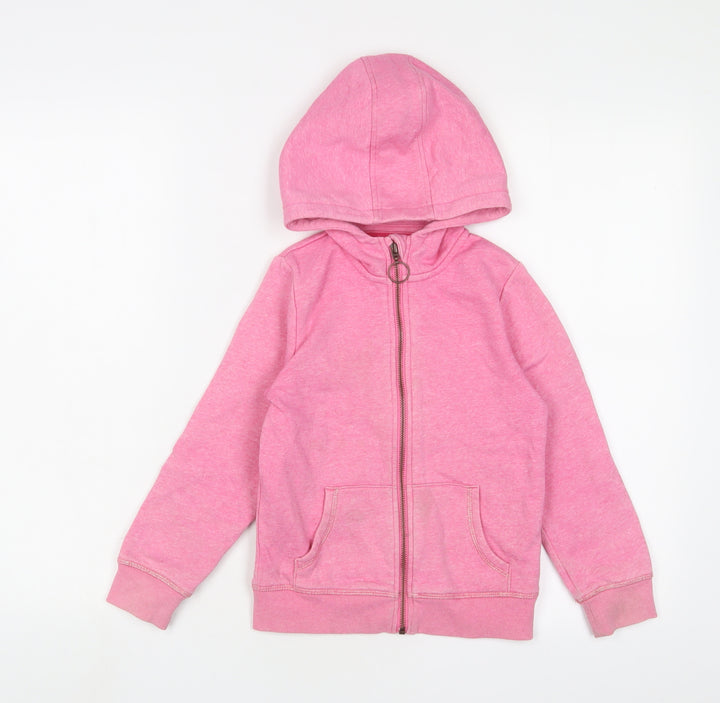 Marks and Spencer Girls Pink Cotton Full Zip Hoodie Size 7-8 Years Zip