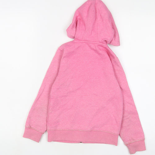Marks and Spencer Girls Pink Cotton Full Zip Hoodie Size 7-8 Years Zip
