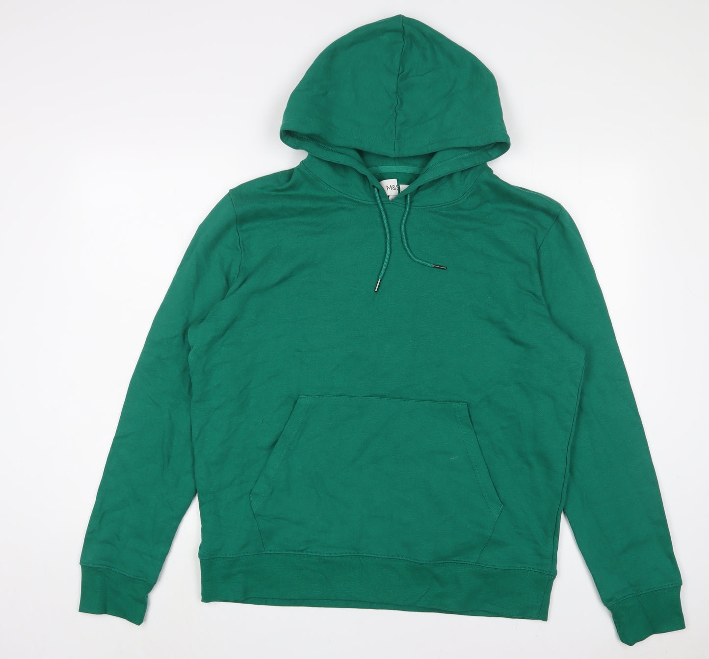 Marks and Spencer Mens Green Cotton Pullover Hoodie Size L