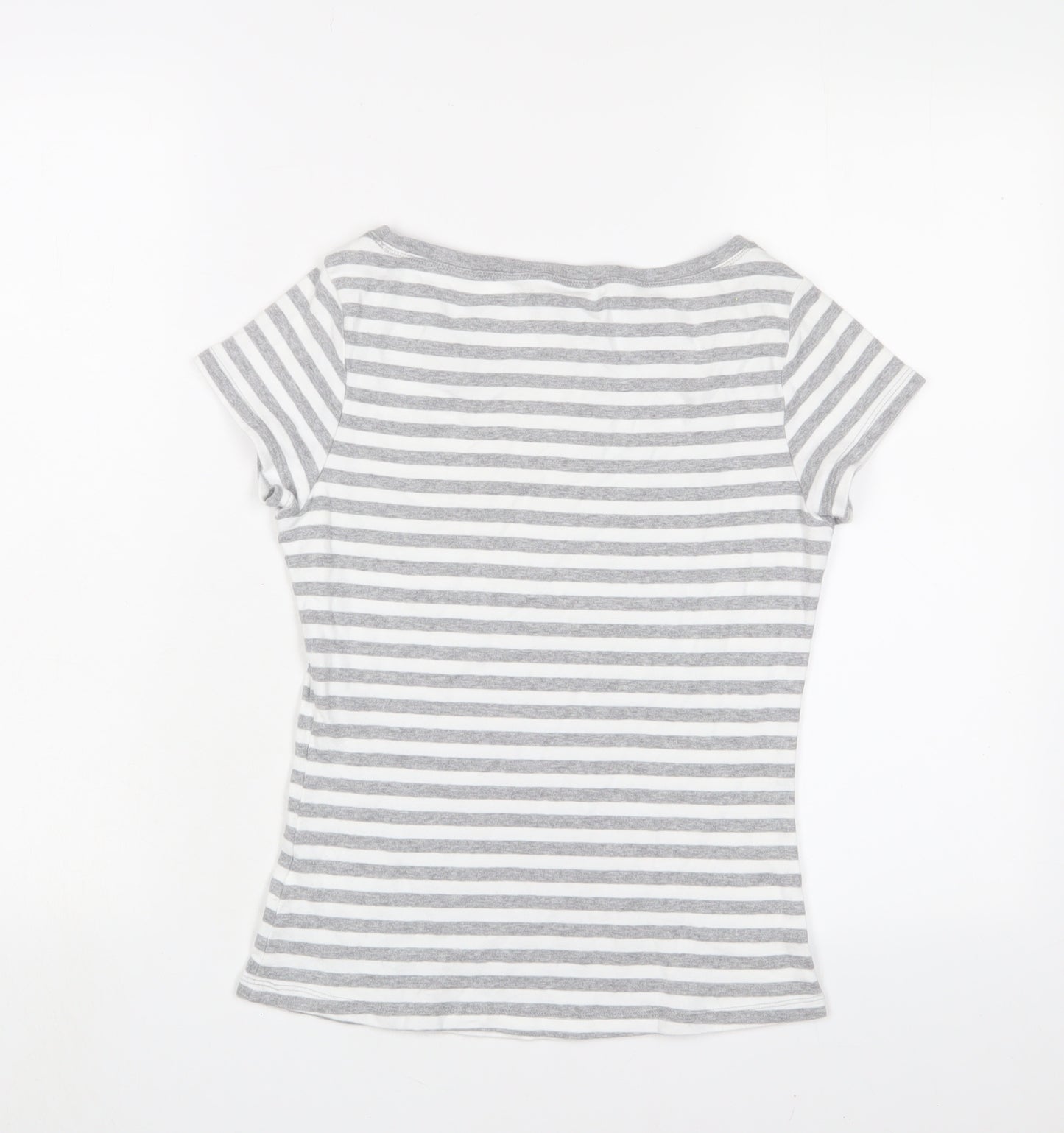 Marks and Spencer Womens Grey Striped Cotton Basic T-Shirt Size 10 Crew Neck