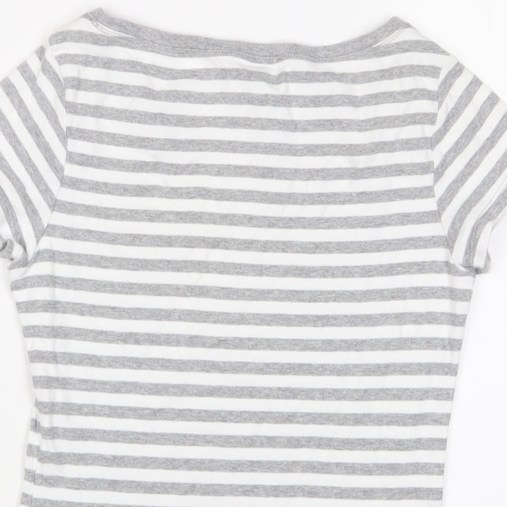 Marks and Spencer Womens Grey Striped Cotton Basic T-Shirt Size 10 Crew Neck