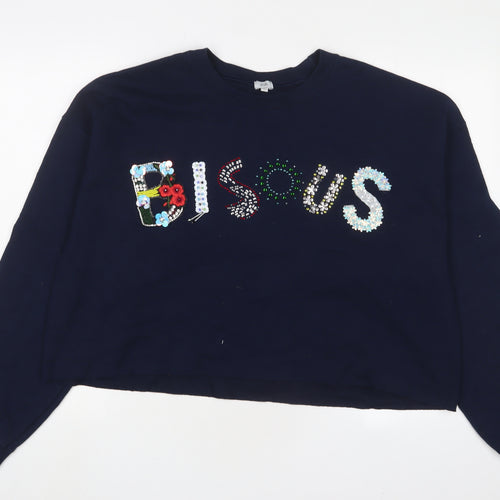 River Island Womens Blue Cotton Pullover Sweatshirt Size M Pullover - Sequins, Beaded