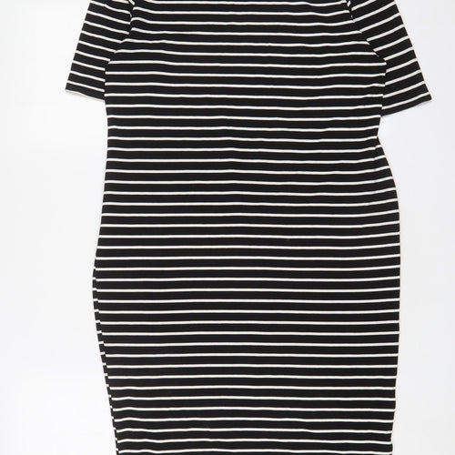 Dorothy Perkins Womens Black Striped Viscose Bodycon Size 16 Boat Neck Pullover