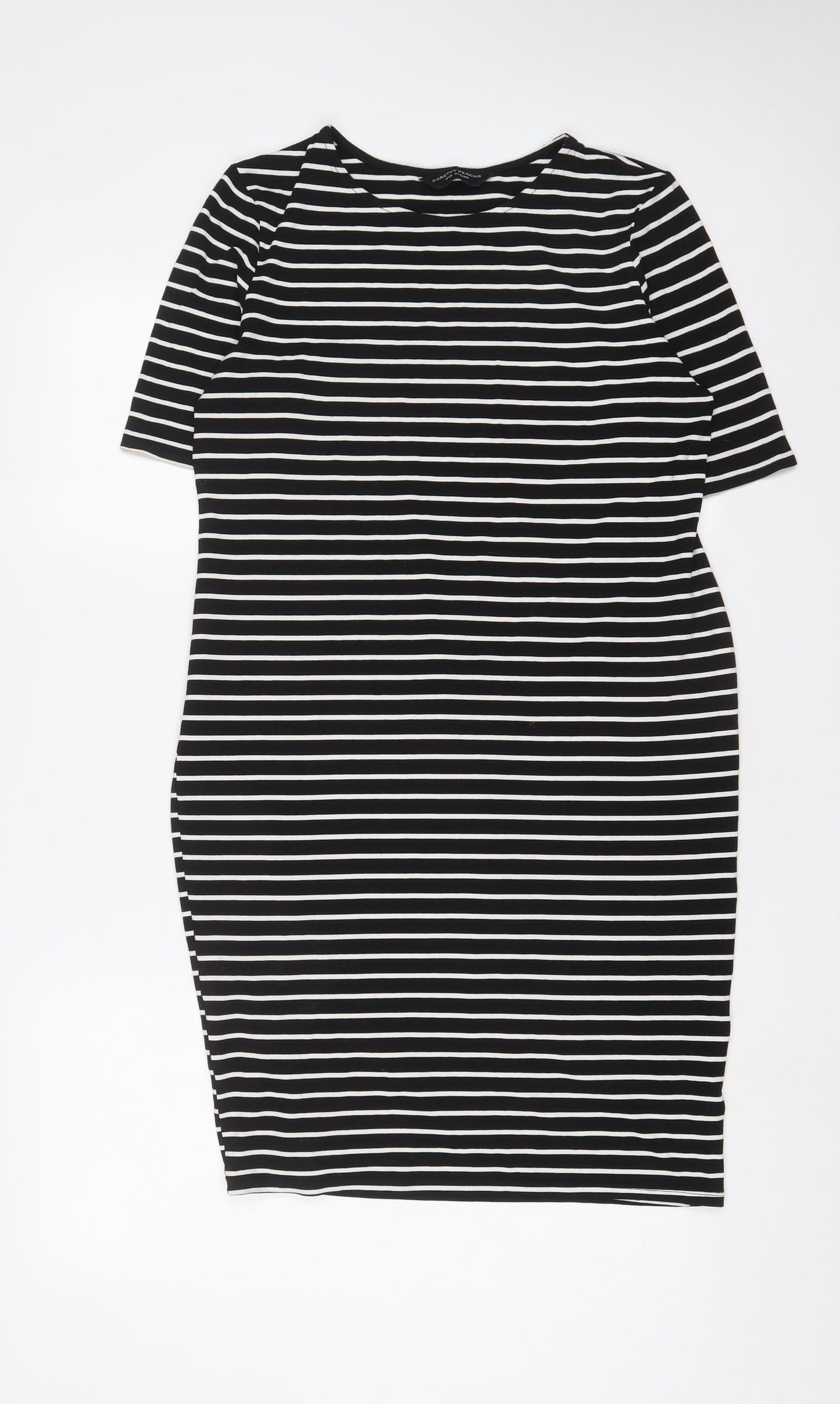 Dorothy Perkins Womens Black Striped Viscose Bodycon Size 16 Boat Neck Pullover