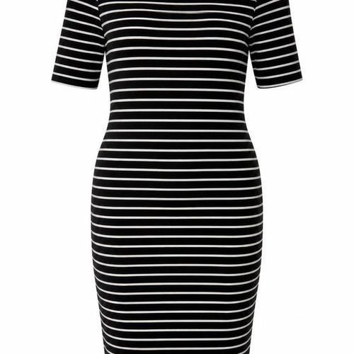 Dorothy Perkins Womens Black Striped Viscose Bodycon Size 16 Boat Neck Pullover