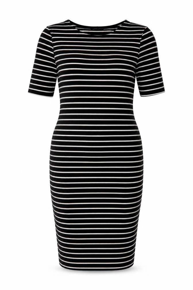 Dorothy Perkins Womens Black Striped Viscose Bodycon Size 16 Boat Neck Pullover