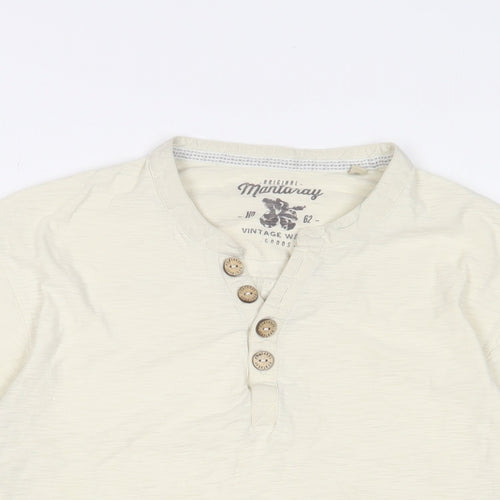 MANTARAY PRODUCTS Mens Beige Cotton T-Shirt Size M V-Neck - Logo, Embroidered