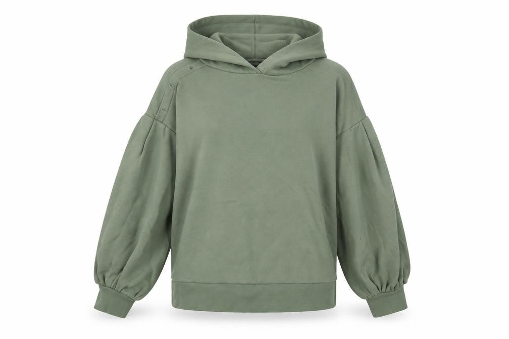 Front view of New Look women’s green cotton pullover hoodie, size S, pullover