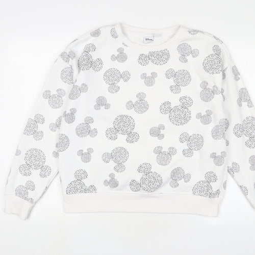 Disney Womens White Geometric Cotton Pullover Sweatshirt Size S Pullover - Mickey Mouse