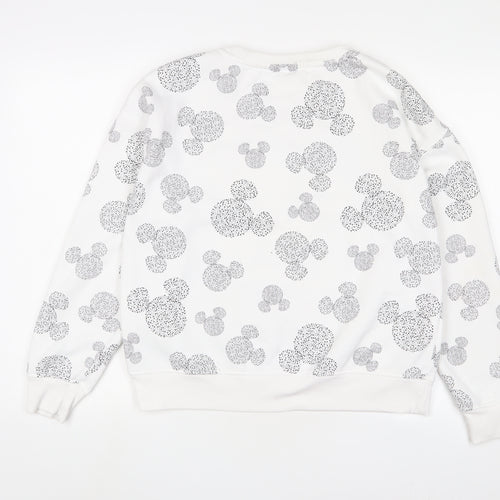 Disney Womens White Geometric Cotton Pullover Sweatshirt Size S Pullover - Mickey Mouse