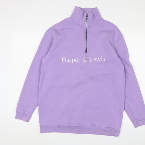 Harper & Lewis Womens Purple Cotton Pullover Sweatshirt Size S Zip - Logo, Embroidered