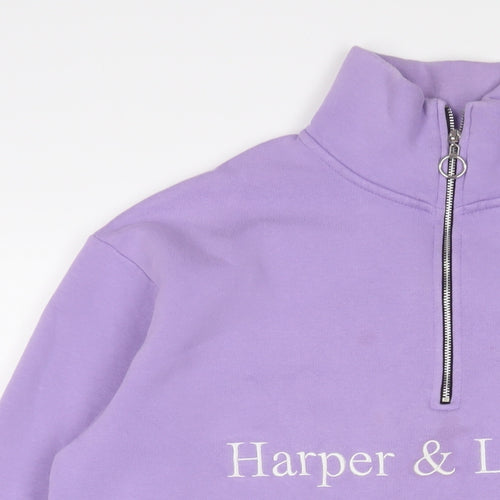 Harper & Lewis Womens Purple Cotton Pullover Sweatshirt Size S Zip - Logo, Embroidered