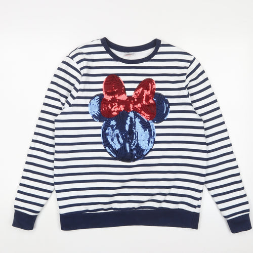 Disney Womens White Striped Cotton Pullover Sweatshirt Size 8 Pullover - Minnie Mouse