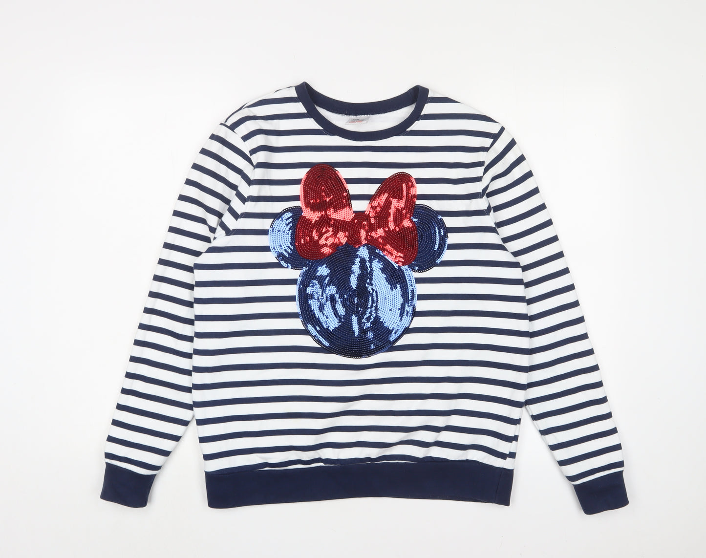 Disney Womens White Striped Cotton Pullover Sweatshirt Size 8 Pullover - Minnie Mouse