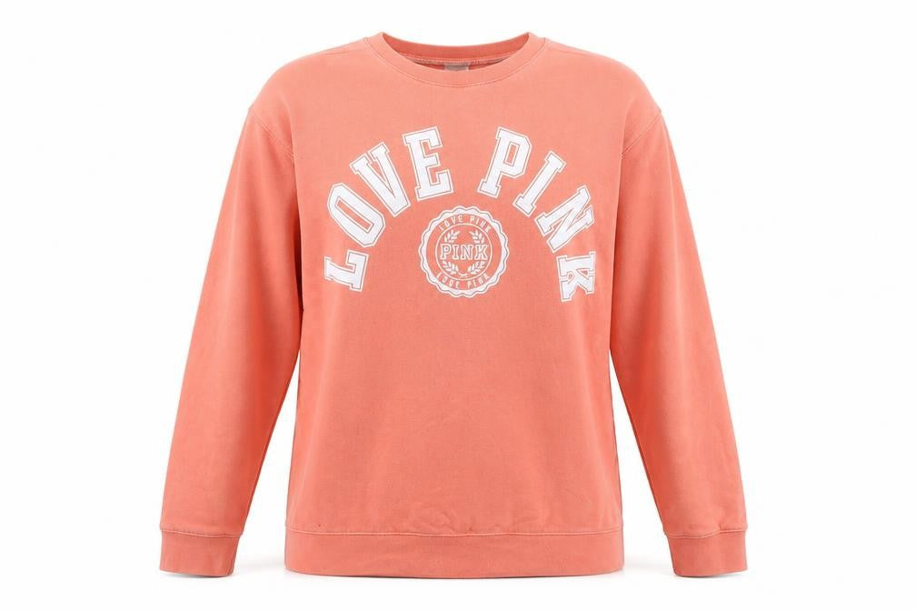 Front view of PINK women’s pink cotton pullover sweatshirt, size L, pullover - logo