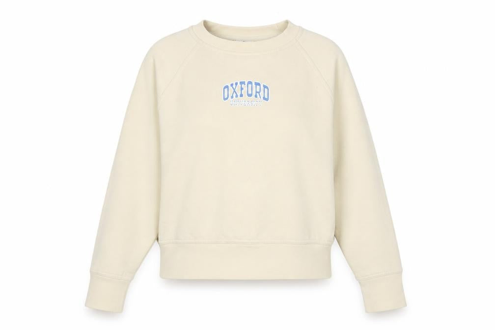 Front view of The Varsity Shop women’s beige cotton pullover sweatshirt, size S, pullover - oxford university