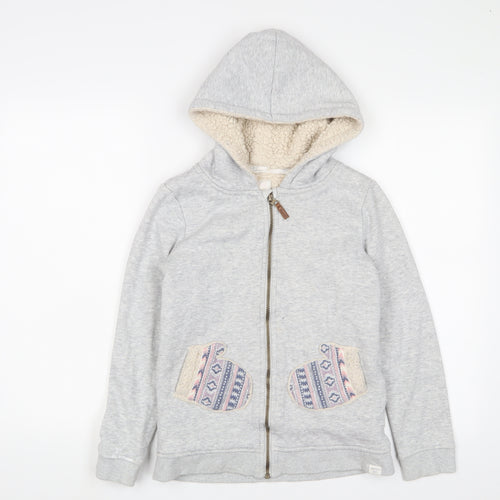 MANTARAY PRODUCTS Girls Grey Cotton Full Zip Hoodie Size 11-12 Years Zip - Embroidered