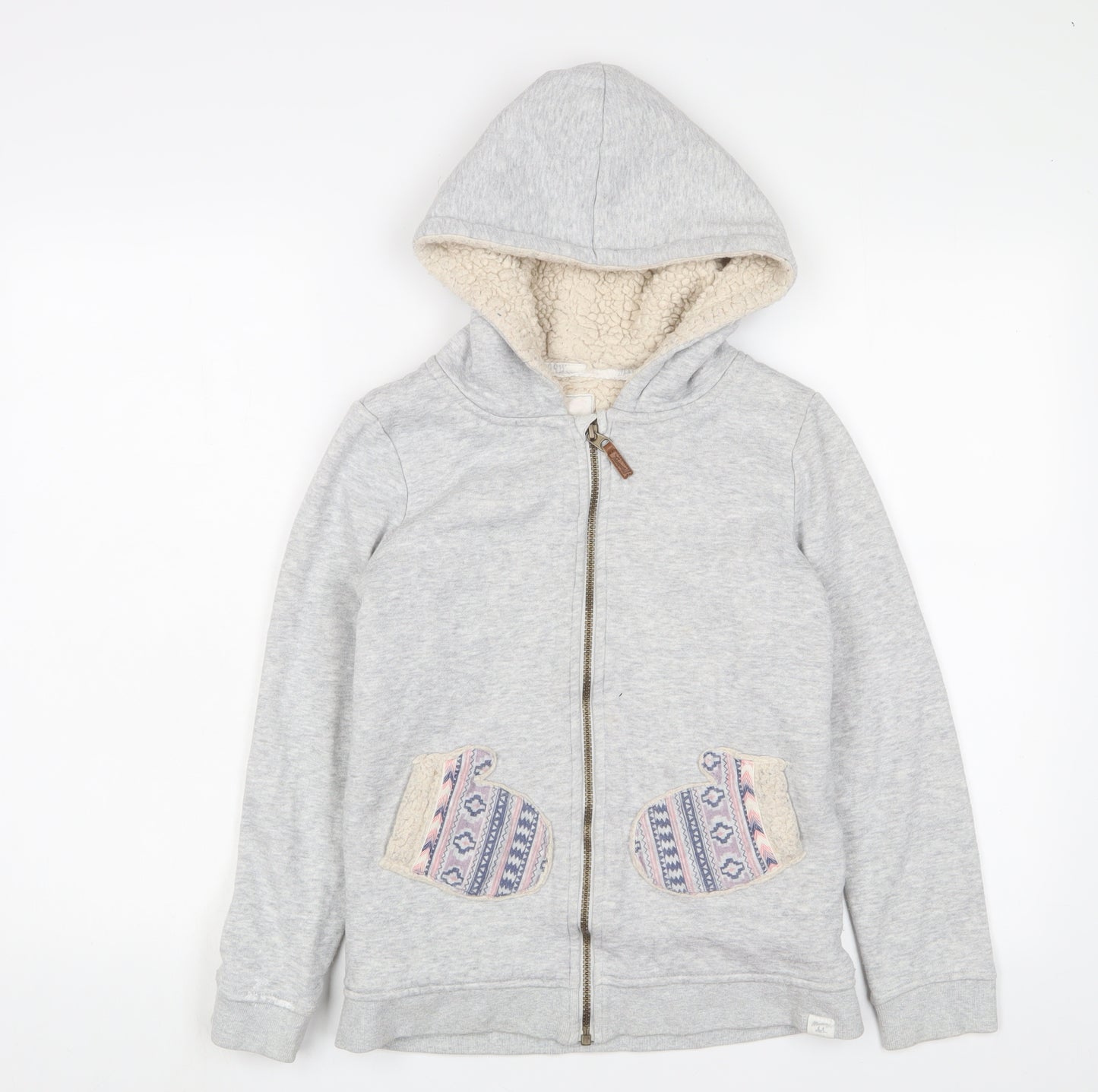 MANTARAY PRODUCTS Girls Grey Cotton Full Zip Hoodie Size 11-12 Years Zip - Embroidered