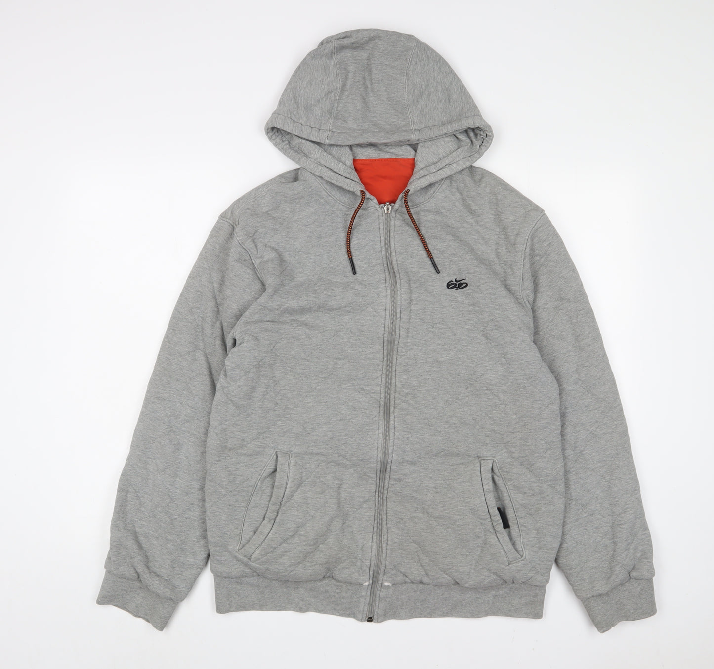 Nike Mens Grey Cotton Full Zip Hoodie Size L - Logo, Embroidered