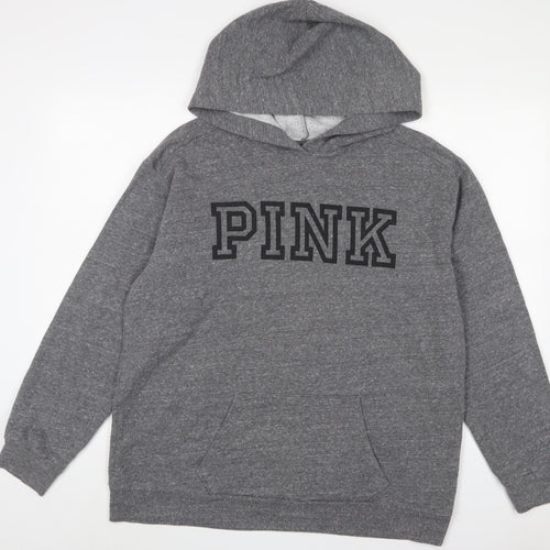 PINK Womens Grey Cotton Pullover Hoodie Size M Pullover - Logo