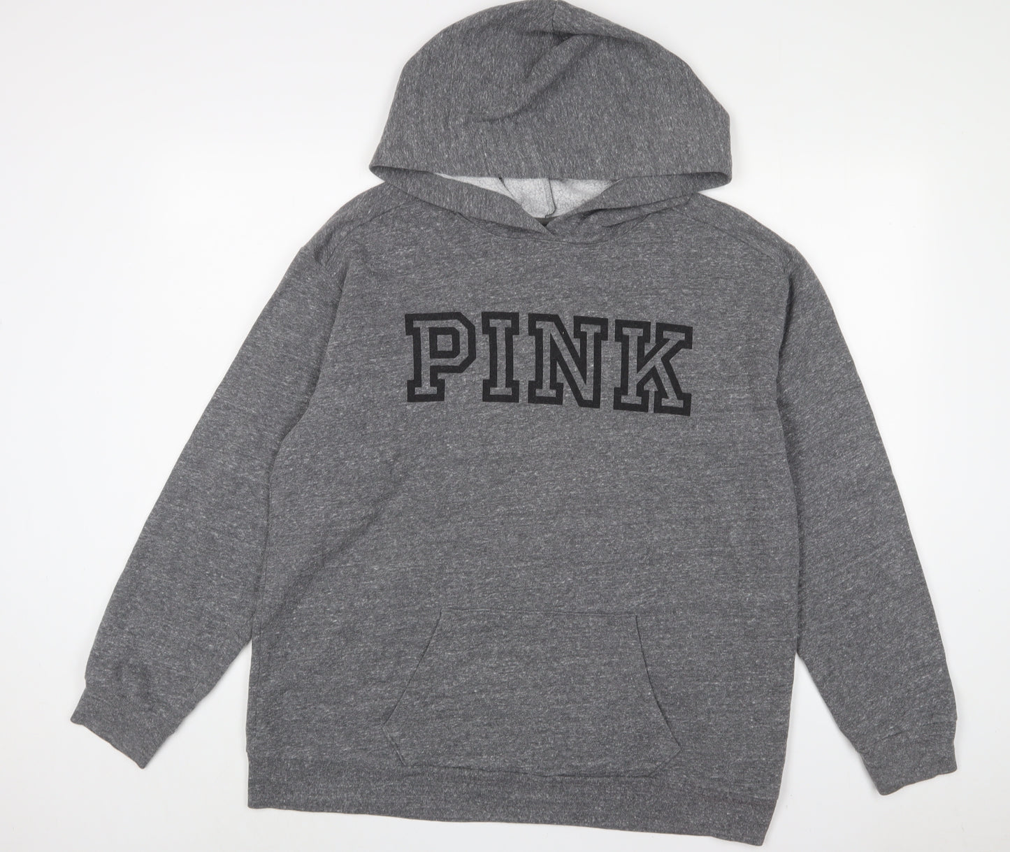 PINK Womens Grey Cotton Pullover Hoodie Size M Pullover - Logo