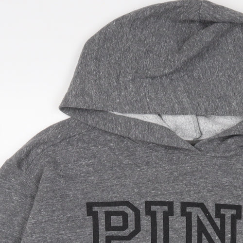 PINK Womens Grey Cotton Pullover Hoodie Size M Pullover - Logo