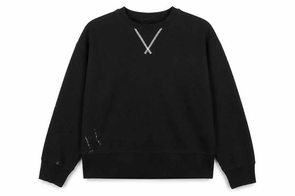 Front view of Carolyn Donnelly women’s black cotton pullover sweatshirt, size M, pullover