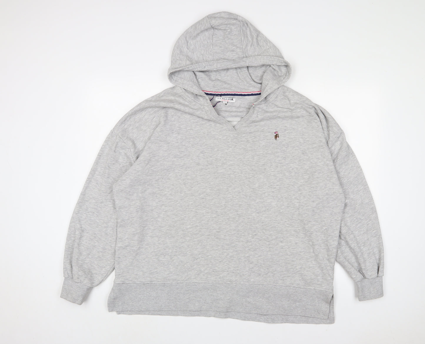 US Polo Assn. Womens Grey Cotton Pullover Hoodie Size 14 Pullover - Logo, Embroidered