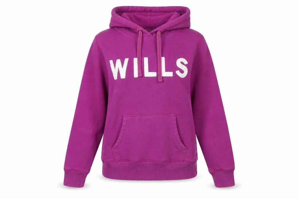 Front view of Jack Wills women’s purple cotton pullover hoodie, size UK 10, pullover - logo