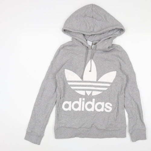 adidas Womens Grey Cotton Pullover Hoodie Size 6 Pullover - Logo