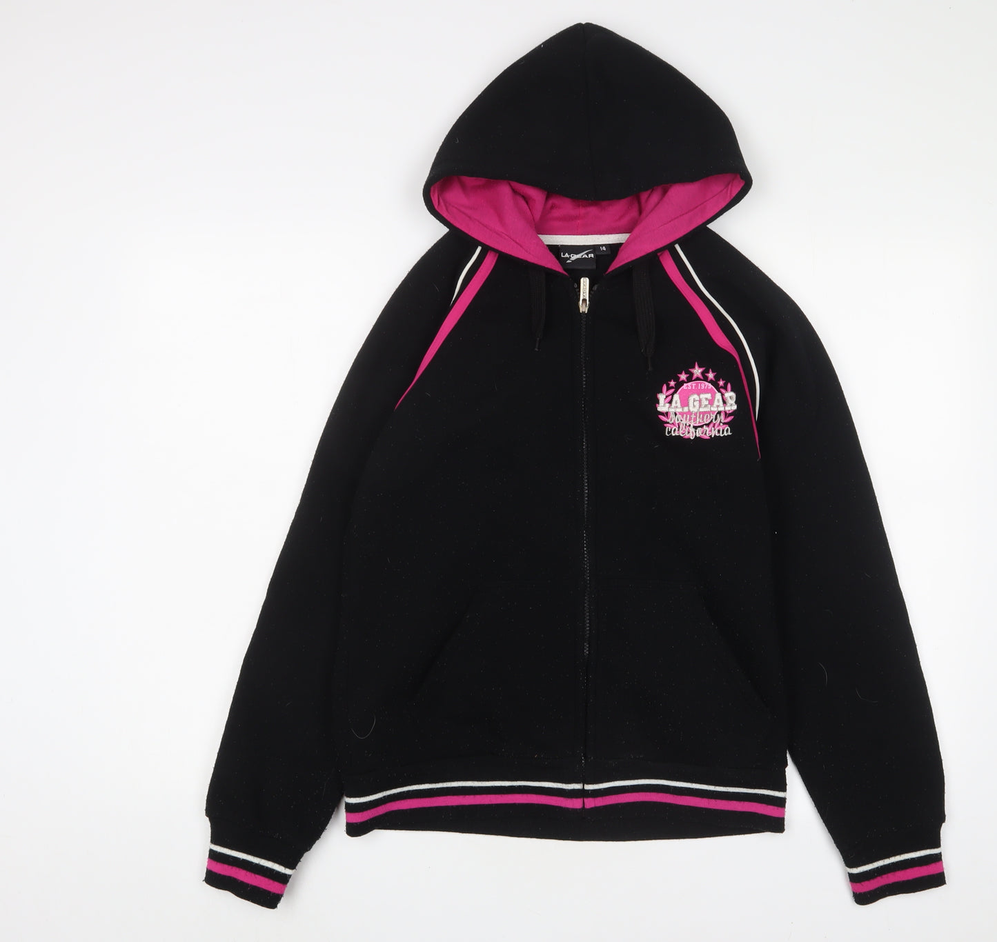 LA Gear Womens Black Cotton Full Zip Hoodie Size 14 Zip - Logo, Embroidered