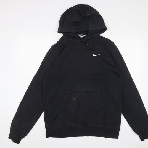 Nike Mens Black Cotton Pullover Hoodie Size M - Logo, Embroidered