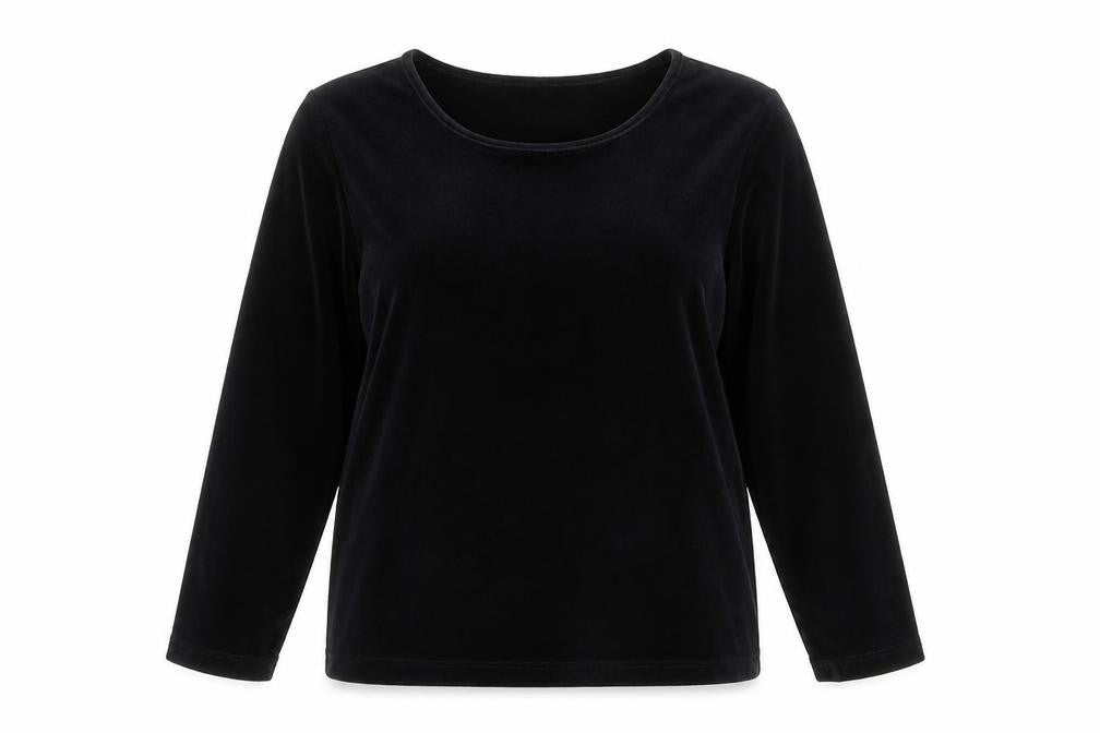 Front view of Hawkshead women’s black polyester pullover sweatshirt, size UK 20, pullover