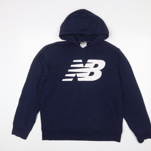 New Balance Mens Blue Cotton Pullover Hoodie Size L - Logo