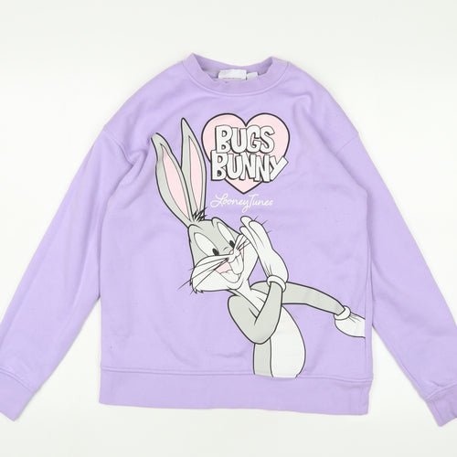 Looney Tunes Womens Purple Cotton Pullover Sweatshirt Size 2XS Pullover