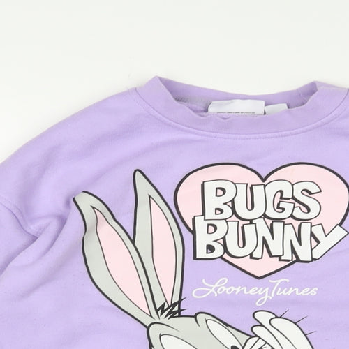 Looney Tunes Womens Purple Cotton Pullover Sweatshirt Size 2XS Pullover