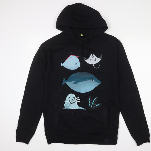 teemi Mens Black Cotton Pullover Hoodie Size L - Sealife