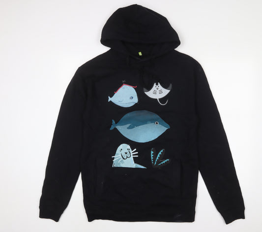 teemi Mens Black Cotton Pullover Hoodie Size L - Sealife