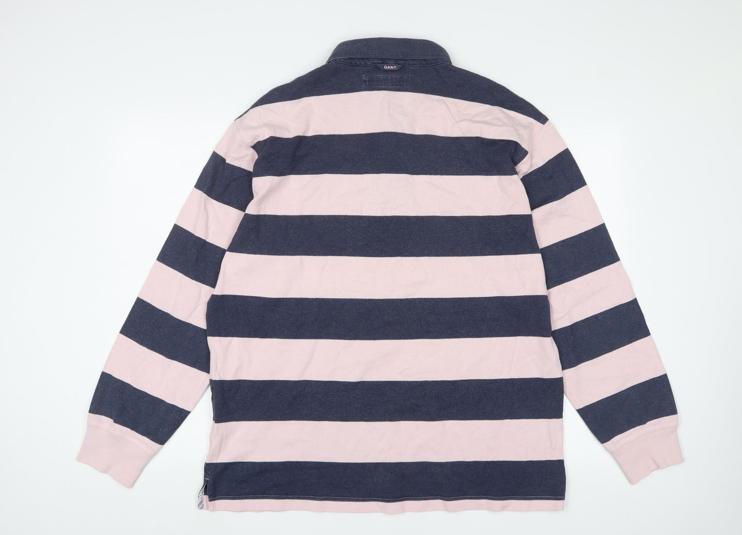 GANT Mens Pink Striped Cotton Polo Size L Collared Button - Logo, Embroidered