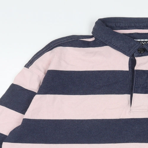 GANT Mens Pink Striped Cotton Polo Size L Collared Button - Logo, Embroidered