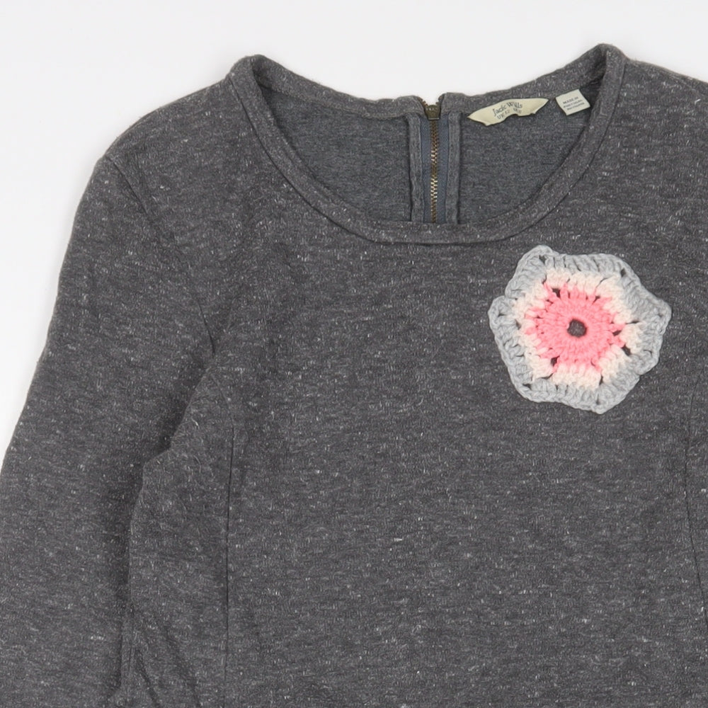 Jack Wills Womens Grey Floral Cotton A-Line Size 12 Crew Neck Zip - Embroidered