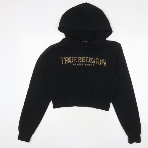 True Religion Womens Black Cotton Pullover Hoodie Size S Pullover - Logo