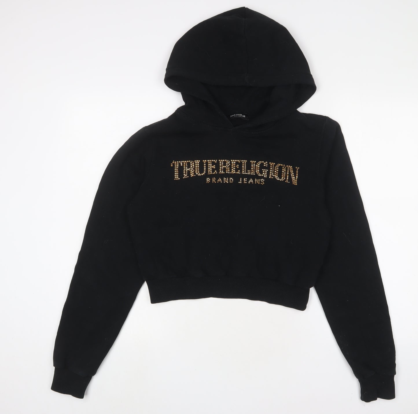 True Religion Womens Black Cotton Pullover Hoodie Size S Pullover - Logo